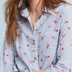 Anthropologie Maeve striped cotton top with gorgeous embroidery!